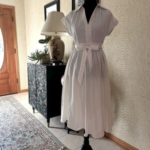 White Retro Inspired Short Sleeve Belted Dress with Pockets Size Small NWT